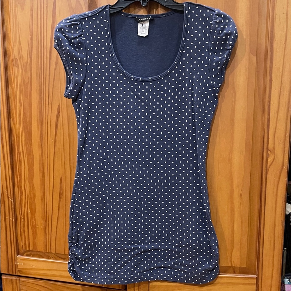 Y2K! Anxiety Navy and White Polka Dot Scoop Neck Stretch Top